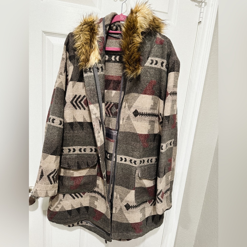GRAY Saks Fifth Avenue Tribal Wool Coat